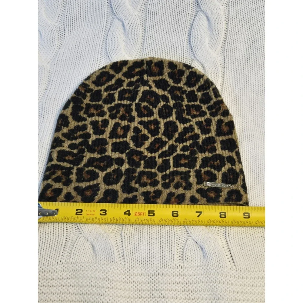 Michael Kors Leopard Print Knit Beanie‎ Hat Brown Black Acrylic Women's OSFA